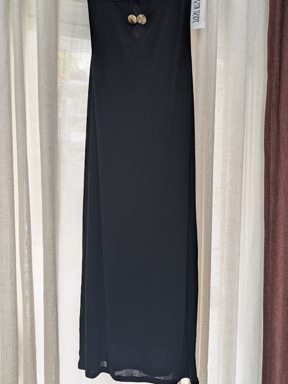 Strapless Black Deep V Maxi Dress with Decorative Clips - Picture 2 of 6